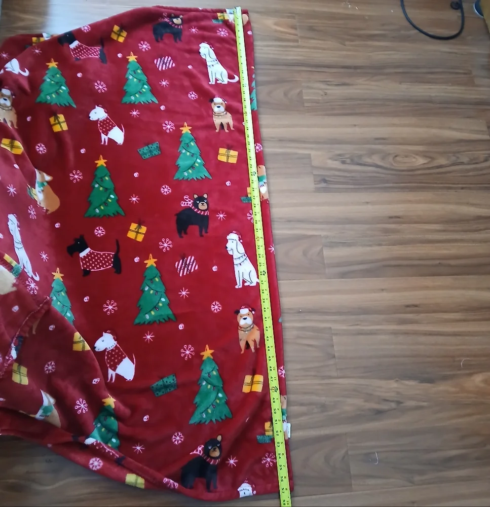 Christmas Red Holiday Blanket with Dogs, Trees, and Presents 50×57 Inches